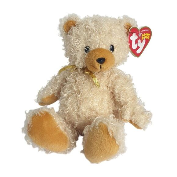 Ty Beanie Baby "Curls" Teddy Bear 7" Plush Tags 2004 Retired Ribbon Stuffed Toy - Picture 1 of 9